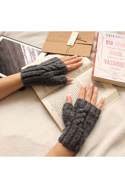 TRENDİN YOLU Handmade Fingerless Model Winter Gloves