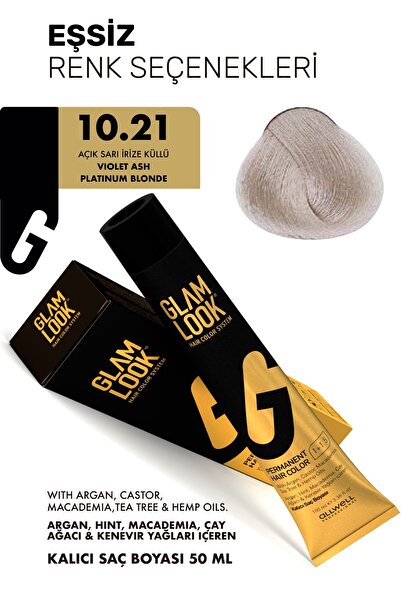 glam look 10.21 Glamlook Saç Boyası, 50ml Sarı Irize Küllü - Violet Ash Plati...