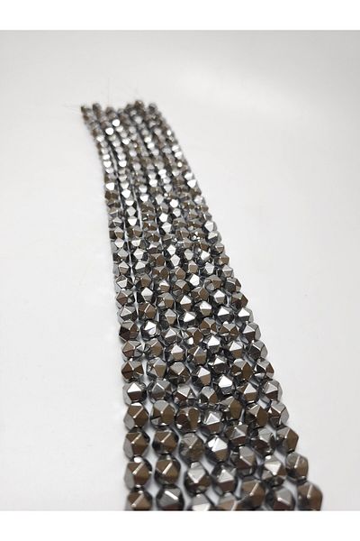 Yüksel Boncuk 9 Mm Silver Colored Hematite Prism Stone - Natural Hexagon String