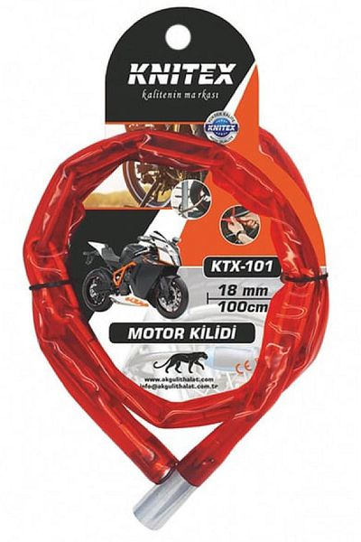 TAN EXPRESS قفل دراجة نارية بسلسلة حمراء من Knitex - 1.8x110 سم Ktx-101 قطعة واحدة