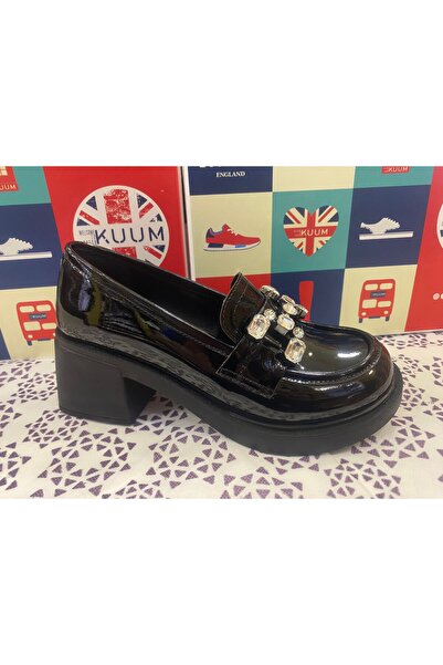 KUUM LONDON günlük kadın topuklu siyah rugan babet 703224
