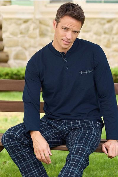 cotonhause Ανδρική μακρυμάνικη πιτζάμες Navy Blue - Pjm C0T0N8O6
