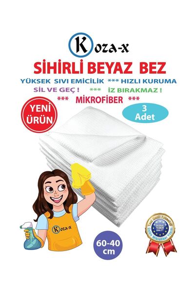 Koza-X White Microfiber Cleaning Cloth - Glass, Mirror, Kitchen, Bathroom, Ve...