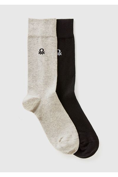 United Colors of Benetton Unisex Black Logo Embroidered 2-piece Long Socks Set