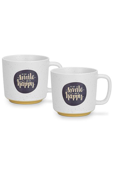 Fissman 2-Piece Printed Coffee Mug 490mL ''SMILE HAPPY'', Ceramic Coffee Mug with Handle