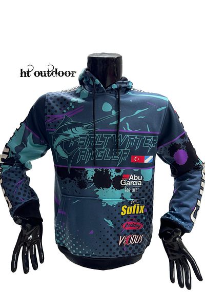 HT Outdoor Winter Fishing Patterned Hooded Sweatshirt - Kangaroo Pocket