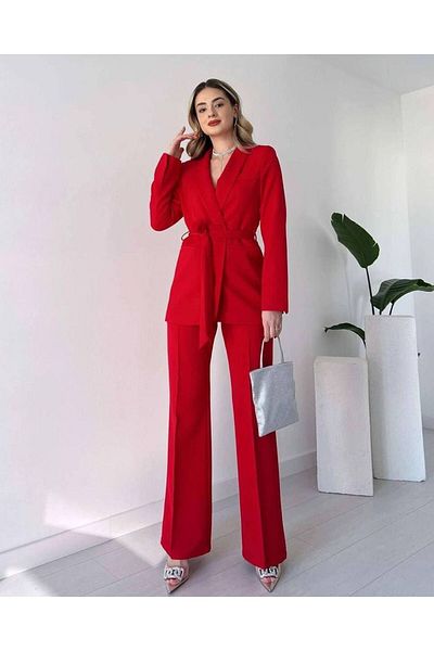 Moda İkra női öves blézerkabát bő szárú nadrágkosztüm