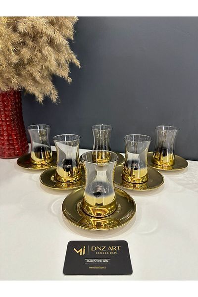 Paşabahçe Titanic Gold 6 Piece Tea Set ''Guaranteed to 250 Washes in Dishwasher''