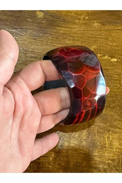 Gönülden Tasarım 7 cm Red Snake Pattern Women's Indian Bracelet