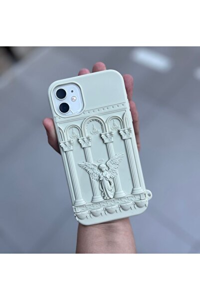 FİŞNEİLETİŞİM حافظة آيفون 11 متوافقة مع نمط الملاك ثلاثي الأبعاد (EKRU)