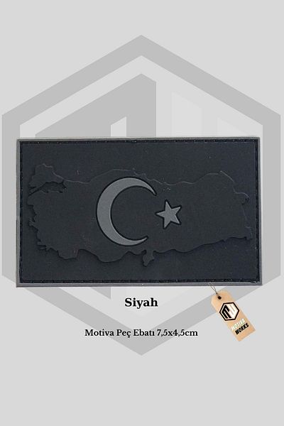 Motiva Black Turkish Flag - Veil Flag, Velcro and Map Model 7.5x4.5cm