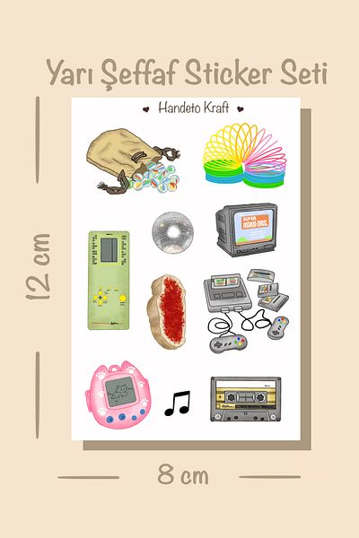 Handeto Kraft مجموعة ملصقات شبه شفافة من The Nineties، مقاس 8x12 سم، ملصق، مجلة رصاصة، سجل قصاصات، ملصق