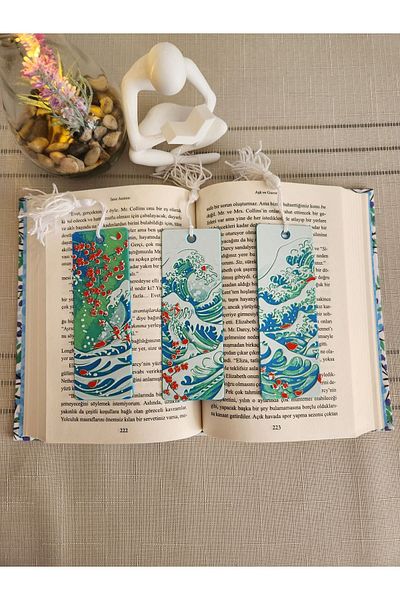 ALTINDAL Home Set de semne de carte în relief cu ciucuri cu valuri oceanice 3D