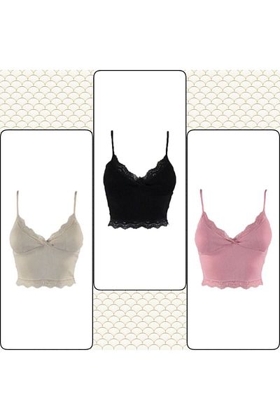 ACTRİS 3-piece lace Crop Set - Bustier Blouse with Straps and Pads