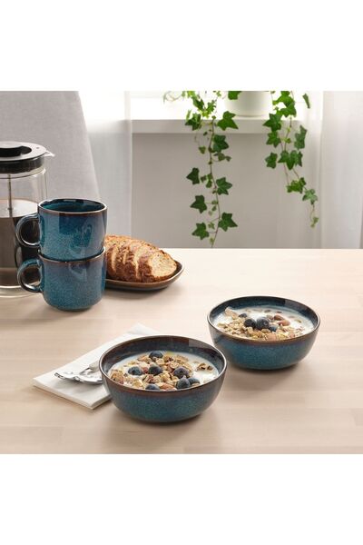 IKEA Gladelig 4'lü Kase Seti Çorba Çerez Kasesi Mavi 14 Cm 500 Ml
