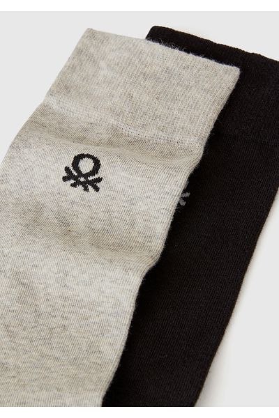United Colors of Benetton Unisex Black Logo Embroidered 2-piece Long Socks Set