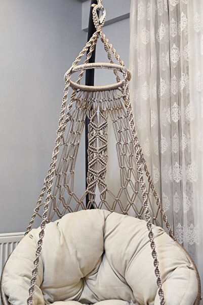 WOODSHUT Tek Kişilik Makrome El Örgüsü Salıncak (BEJ) MİNDERLİ Mis38002M