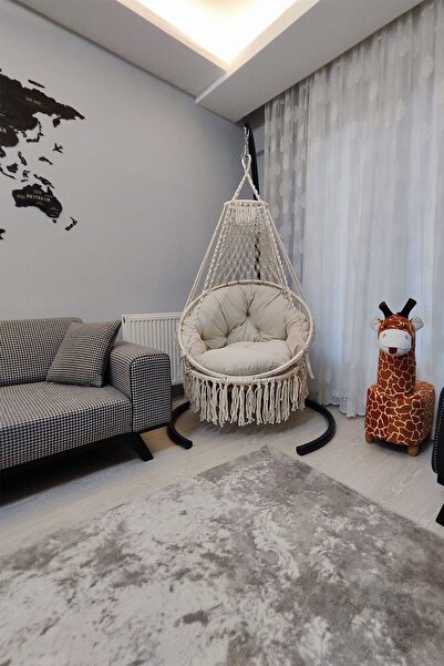 WOODSHUT Makrome Salıncak Minderli (KREM) - %100 El Işçiliği Mis38006m