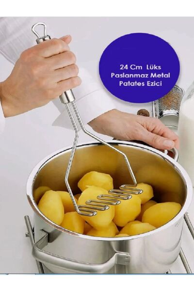 Blue Home Lıght Pratik 24 Cm Lüks Paslanmaz Metal Patates Ezici Püre Yapıcı