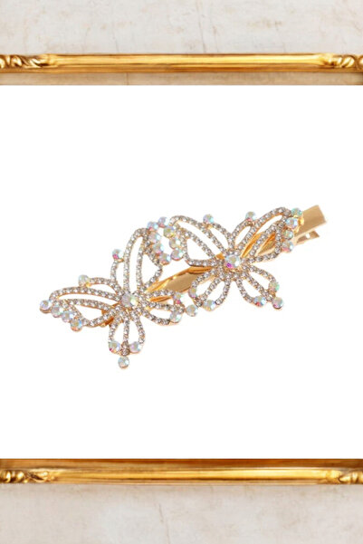 FAHA دبوس شعر مزلاج مرصع بالأحجار - نمط فراشتين