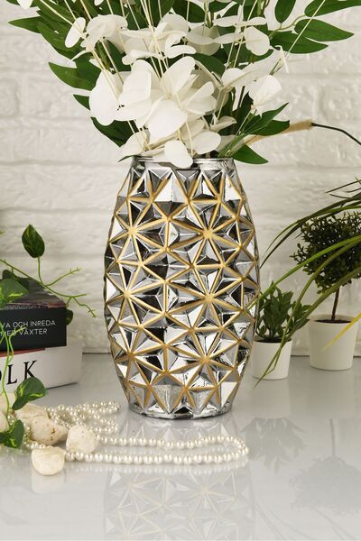 ANGDESİGN Διακοσμητικό γυάλινο βάζο AngDesign 26 cm - Με Χρυσή Επικάλυψη