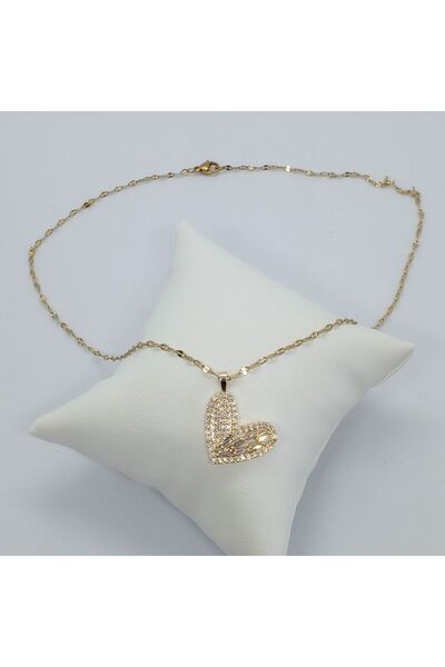 Ödül Moda قلادة قلب من حجر الزركون الذهبي الصلب