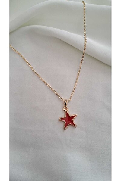 Judas Takı Women's Red Enamel Gold Star Necklace