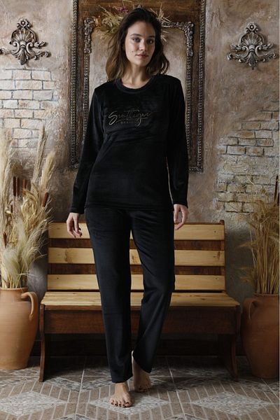 Sude HOMEWEAR Set de pijama negru din catifea pentru femei Sude