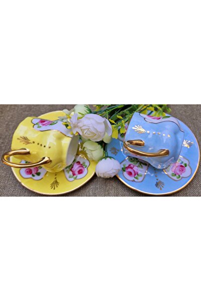 BY.RAYKA PORSELEN El Dekor Saray Mini Porcelain Hand Painting Set of 2 Coffee Cups