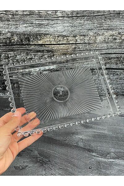 MESAPAHOME Dikdörtgen Boncuklu Mika Sunum Tepsisi, Kahve Sunum Tepsisi, Boncuk Tepsi, 2 Adet