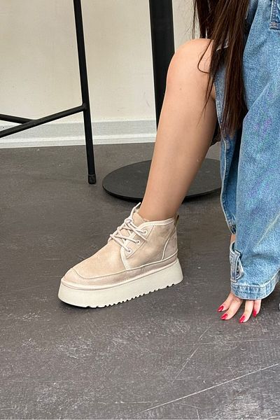 meefshoes Μαύρα γυναικεία μποτάκια - μποτάκια, γούνινη και άνετη σόλα, κορδόνια