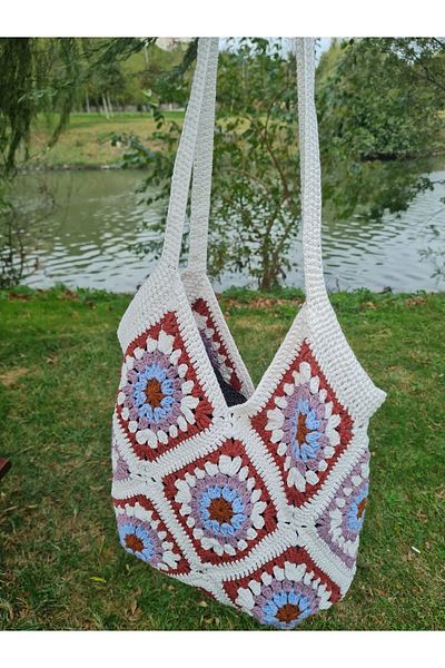 Verda Desing Colorful Motif Handbag Hand Knitted