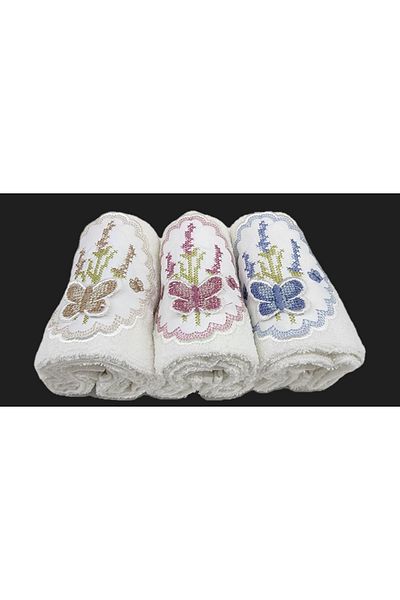 Çapa Home Çapa Home Σετ Πετσέτες Κεντητές 3 τεμαχίων - Floral Pattern, Βαμβακερό, 30x50