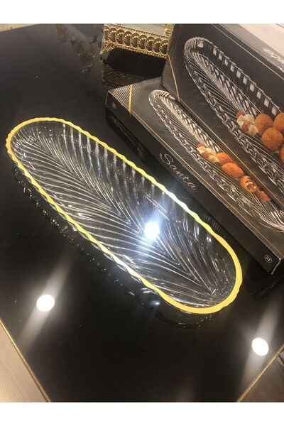 KAVEH Busayhome Gilded Glass Boat Plate Presentation Holder 40 Cm Presentation Plate 1997