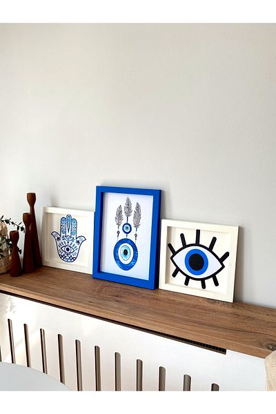 DEKORMED Blue Evil Eye and Fatma Themed 3-piece Board Set