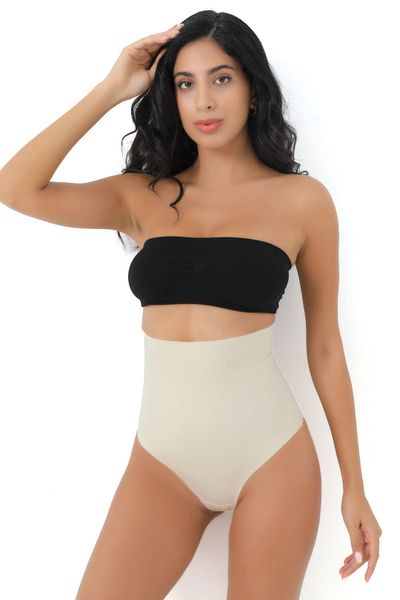 MODANTY Women's Skin Laser Cut High Waist Corset 1-2 Size Gathering Seamless String Thong Laser Cut