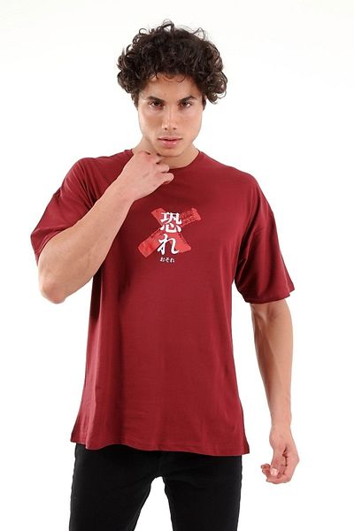 Mad&Calf Tricou unisex oversize cu imprimeu Osaka Roșu Claret