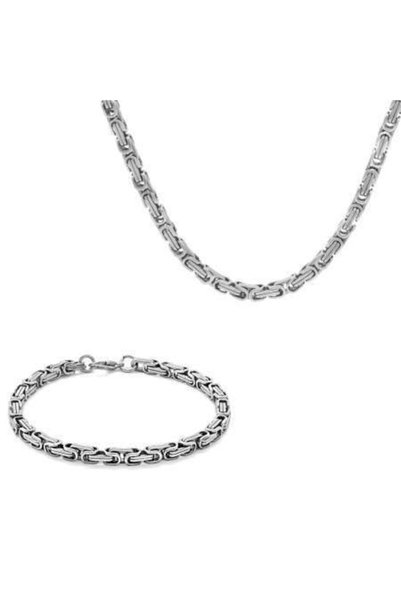 Genel Markalar Silver Renk Kalınlık 5 Mm 317l Çelik Kral Zincir&bileklik Kombini
