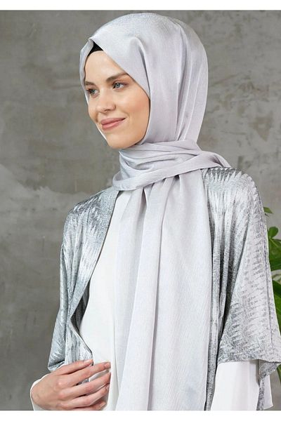 Octopus Shiny Satin Textured Chiffon Hijab Evening Dress and Shawl