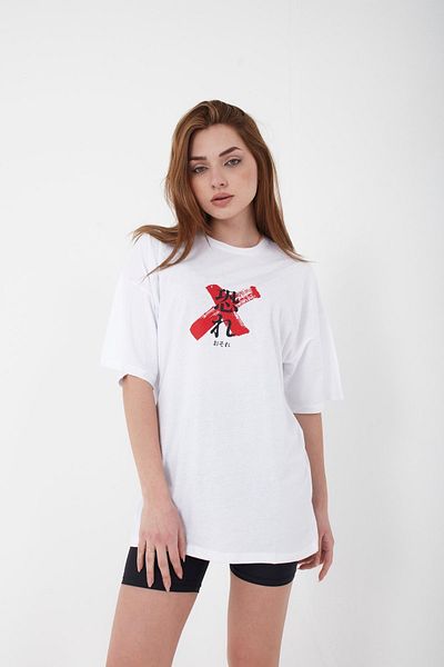 Mad&Calf Λευκό μπλουζάκι Unisex Oversize Osaka με στάμπα