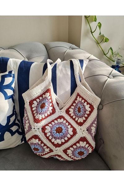 Verda Desing Colorful Motif Handbag Hand Knitted