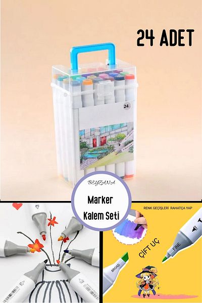 BEYZANA 24-Piece Double Sided Transparent Marker Pen Set - Felted Paint Professional