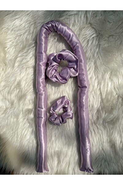 Elvinege Aksesuar Kadın Lila Rengi Isısız Saç Şekillendirici Saç Sosisi Saten Toka Seti