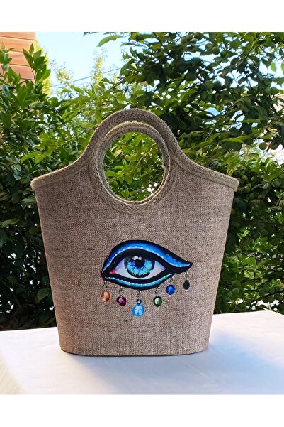 çanta tasarımcısı Colorful Jute Straw Beach Bag - Eyes