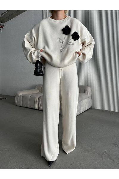Piano Black Knitwear Women's Trousers and Sweater Set