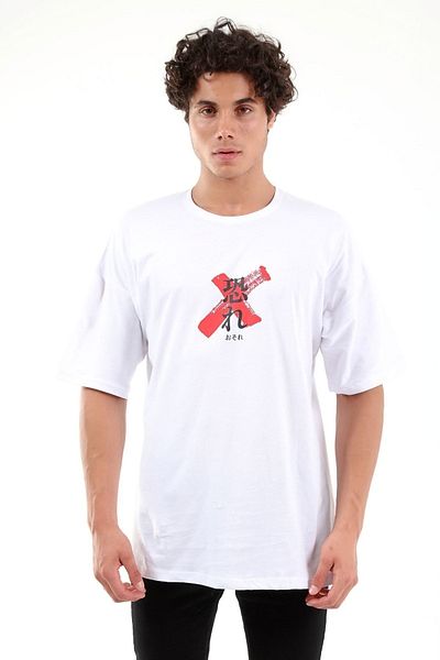 Mad&Calf Λευκό μπλουζάκι Unisex Oversize Osaka με στάμπα