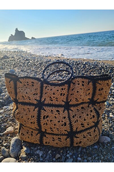 Verda Desing Плетена чорна сумка з візерунком, ручної роботи