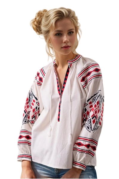 Cassime Vintage Λευκή Βαμβακερή Μπλούζα - Γυναικεία, Ethnic Κεντημένη