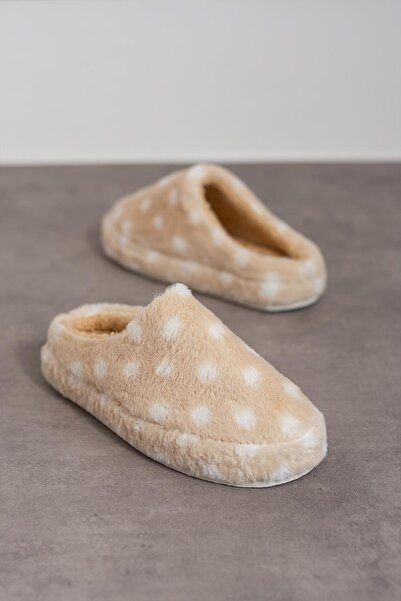 Moda Frato Modafrato PUANLI PELUŞ Kadın Ev Terliği Kışlık Terlik Sessiz Taban
