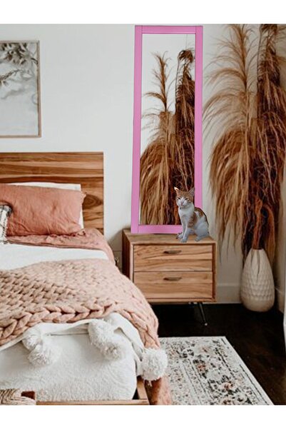 MİRRORSS Pembe Ahşap Çerçeveli Duvar Hol Ayna Pembe121x37